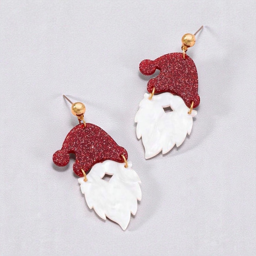 Festive Santa Earrings with Red Hat and White Beard
